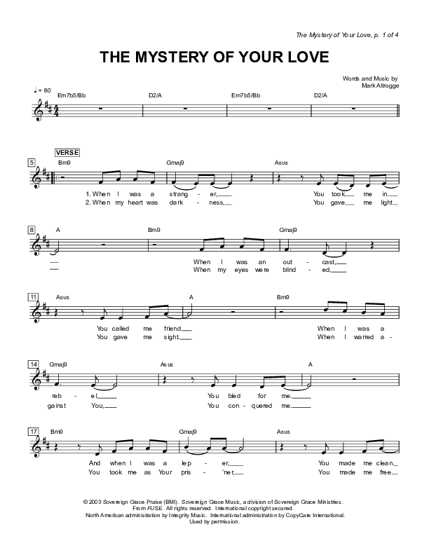 The Mystery Of Your Love Lead Sheet (Sovereign Grace)
