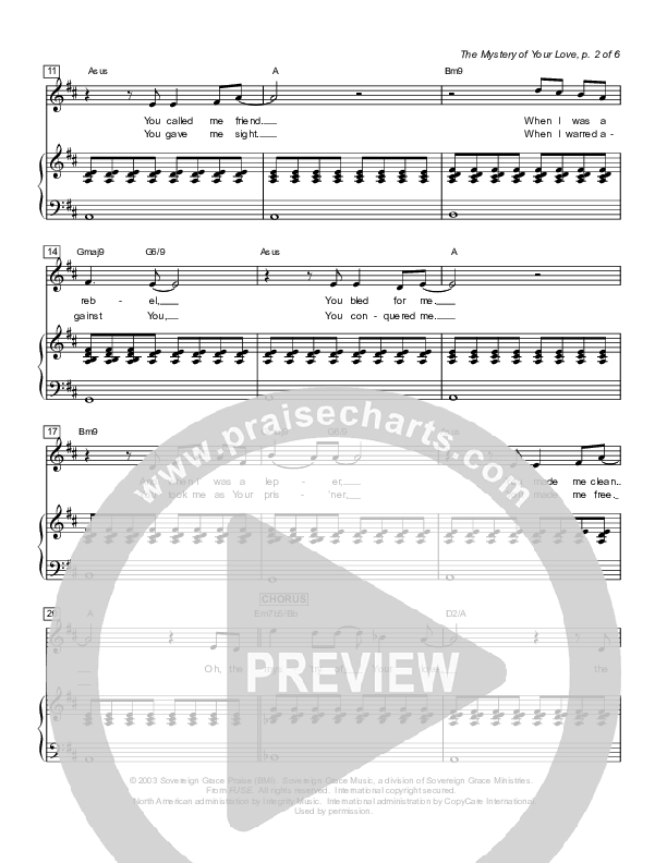 The Mystery Of Your Love Piano/Vocal (Sovereign Grace)
