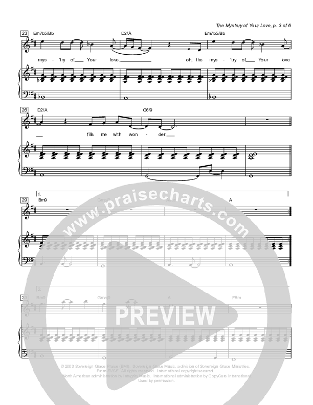 The Mystery Of Your Love Piano/Vocal (Sovereign Grace)