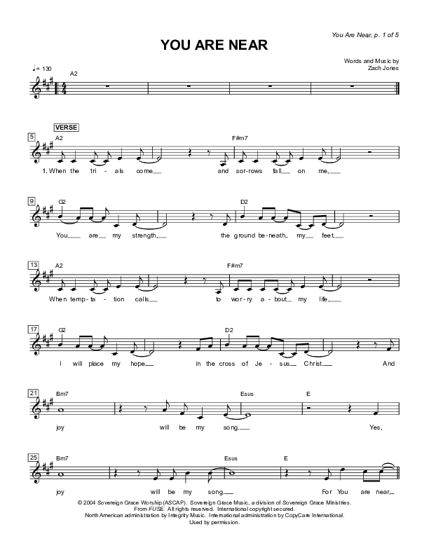 You Are Near Lead Sheet (Sovereign Grace)