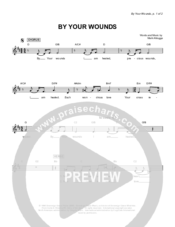 By Your Wounds Lead Sheet (Sovereign Grace)