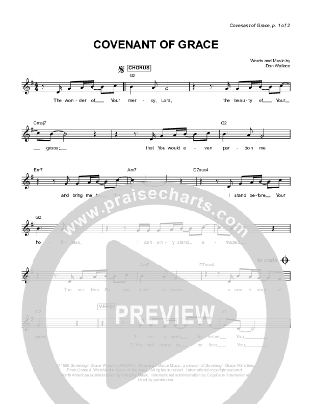 Covenant Of Grace Lead Sheet (Sovereign Grace)