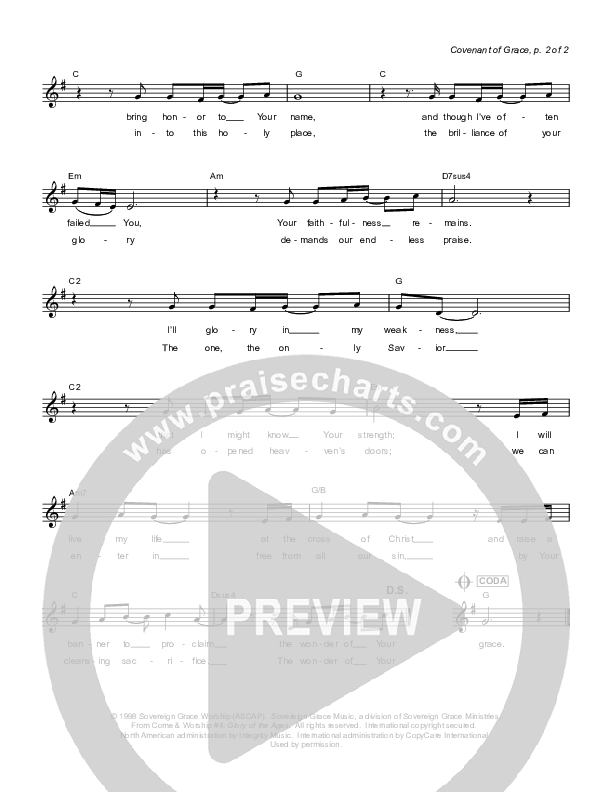 Covenant Of Grace Lead Sheet (Sovereign Grace)