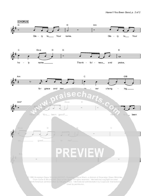 Haven't You Been Good Lead Sheet (Sovereign Grace)