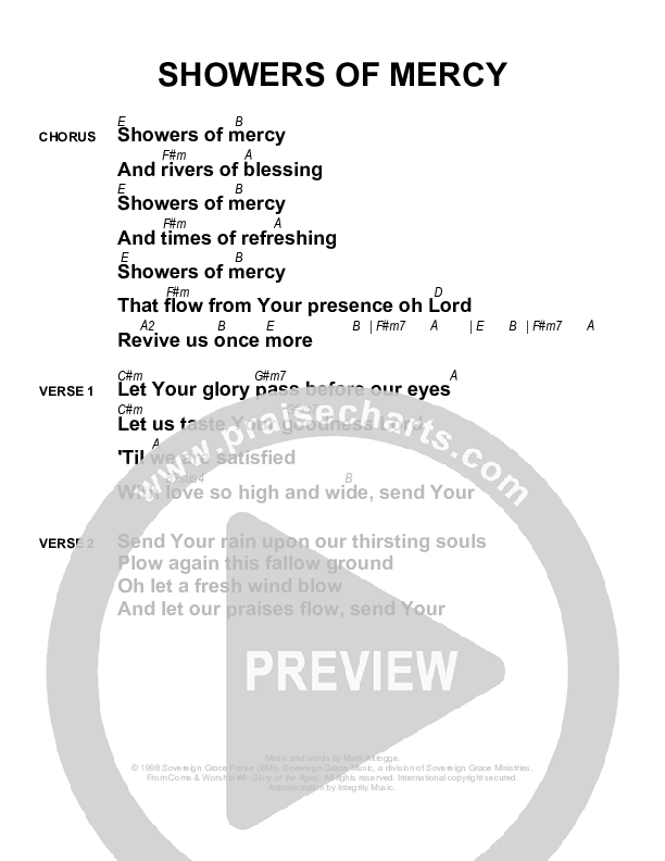 Showers Of Mercy Chords & Lyrics (Sovereign Grace)