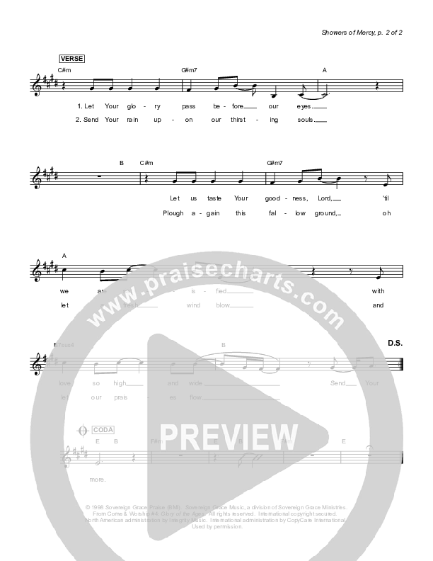 Showers Of Mercy Lead Sheet (Sovereign Grace)