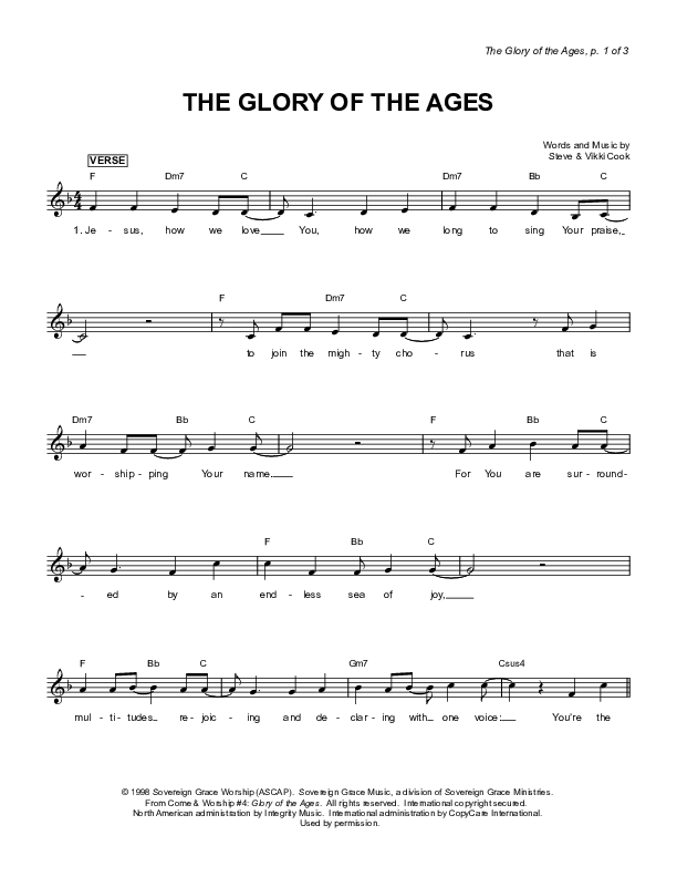 The Glory Of The Ages Lead Sheet (Sovereign Grace)