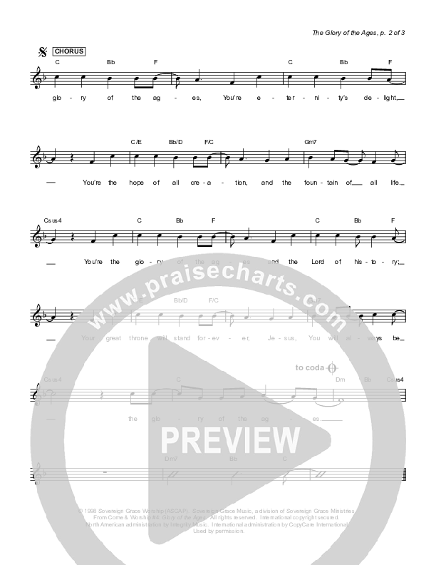 The Glory Of The Ages Lead Sheet (Sovereign Grace)