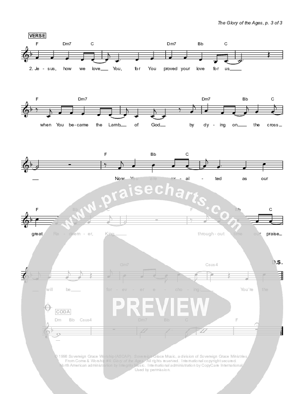 The Glory Of The Ages Lead Sheet (Sovereign Grace)