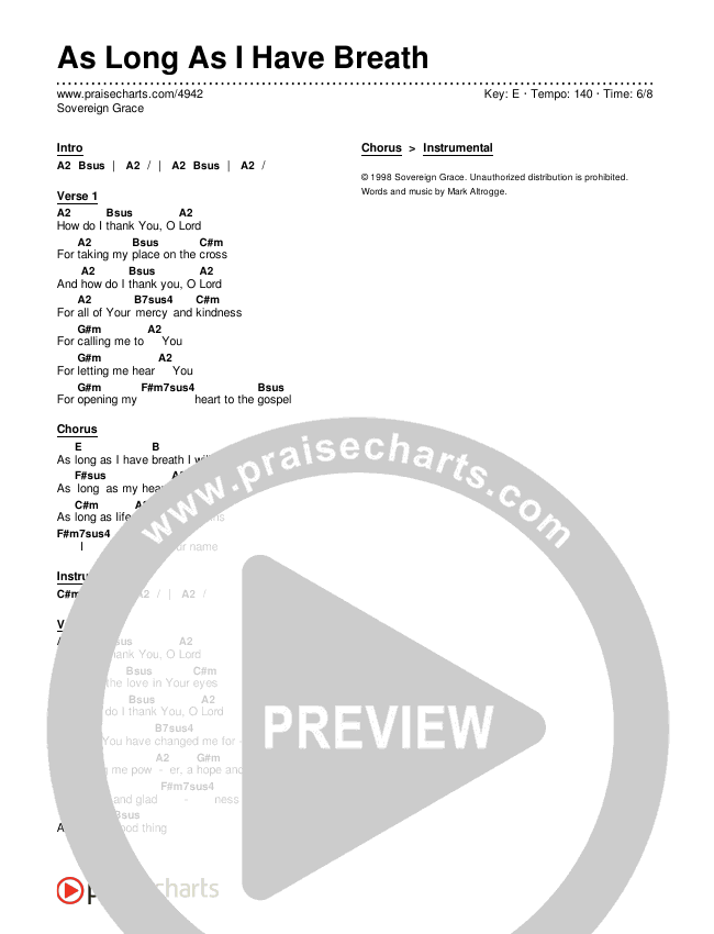 As Long As I Have Breath Chords & Lyrics (Sovereign Grace)