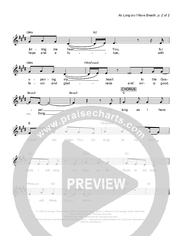 As Long As I Have Breath Lead Sheet (Sovereign Grace)