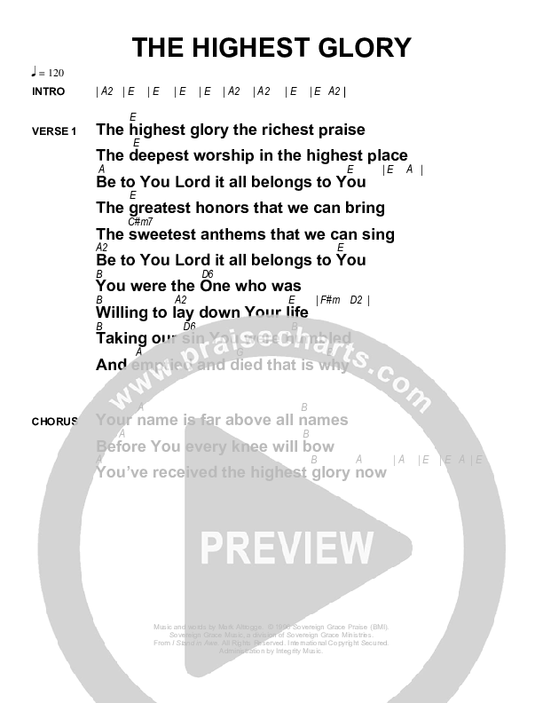 The Highest Glory Chords & Lyrics (Sovereign Grace)