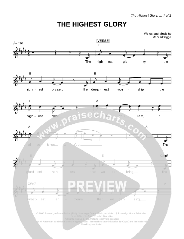 The Highest Glory Lead Sheet (Sovereign Grace)