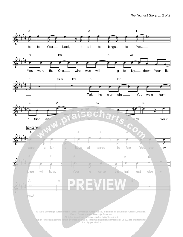 The Highest Glory Lead Sheet (Sovereign Grace)