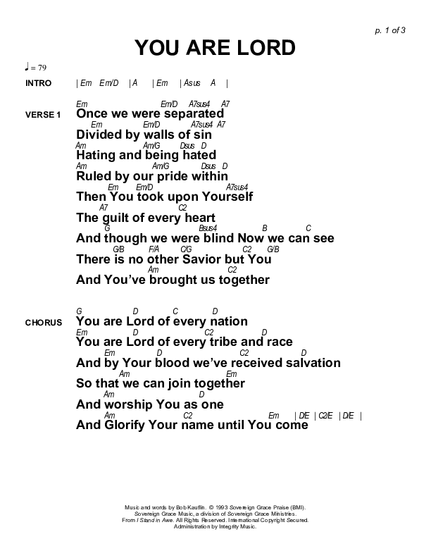 You Are Lord Chords & Lyrics (Sovereign Grace)