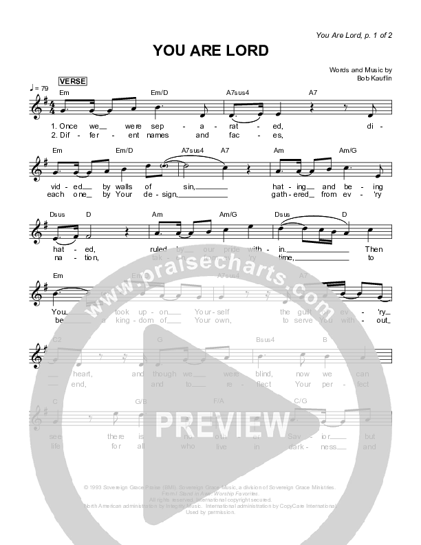 You Are Lord Lead Sheet (Sovereign Grace)