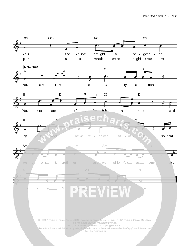 You Are Lord Lead Sheet (Sovereign Grace)