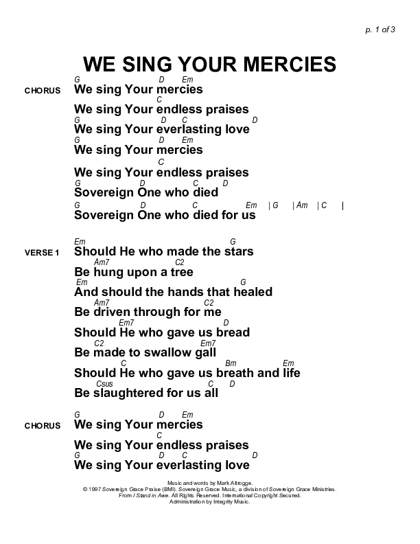 We Sing Your Mercies Chords & Lyrics (Sovereign Grace)