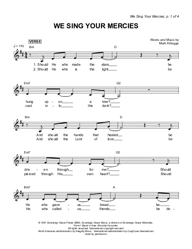 We Sing Your Mercies Lead Sheet (Sovereign Grace)