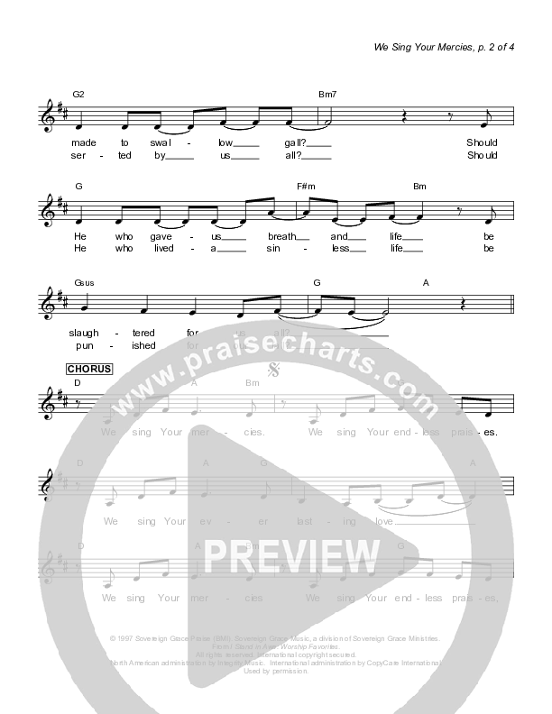 We Sing Your Mercies Lead Sheet (Sovereign Grace)