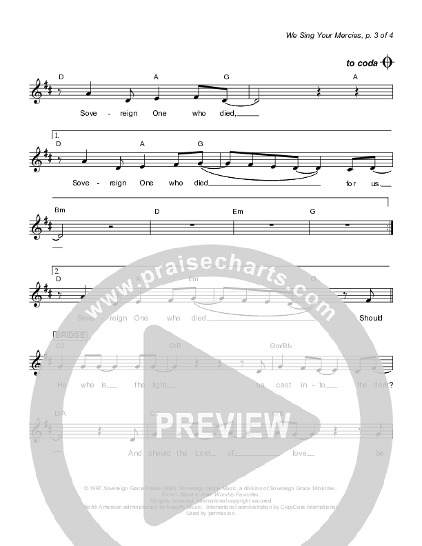 We Sing Your Mercies Lead Sheet (Sovereign Grace)