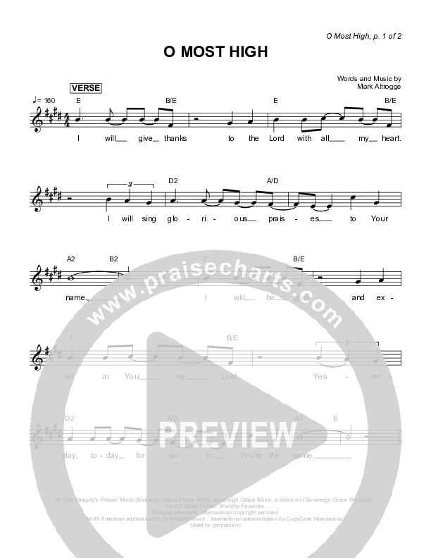 O Most High Lead Sheet (Sovereign Grace)