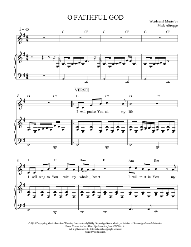 O Faithful God Piano/Vocal (Sovereign Grace)