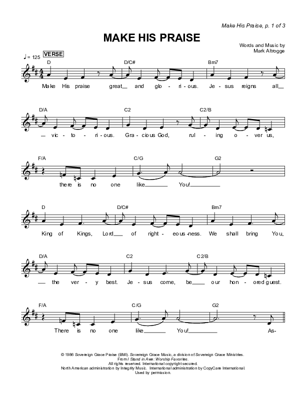 Make His Praise Great Lead Sheet (Sovereign Grace)
