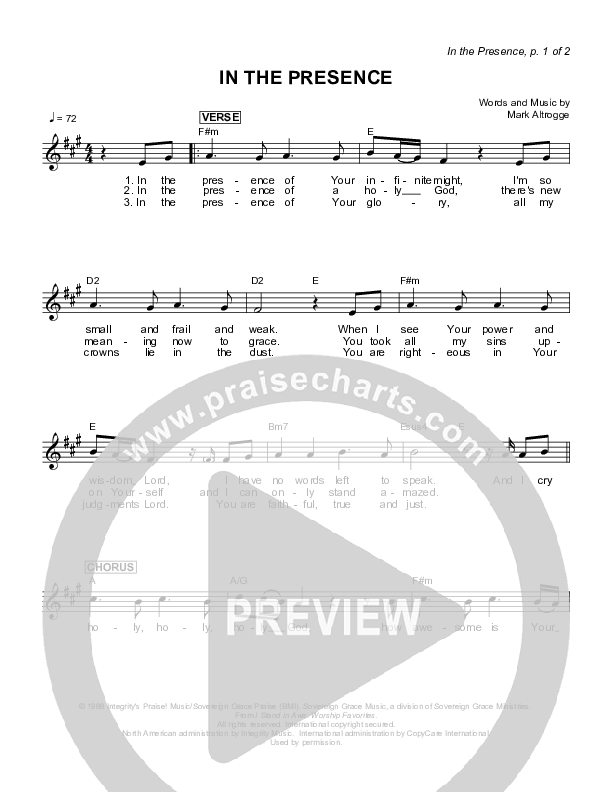 In The Presence Lead Sheet (Sovereign Grace)