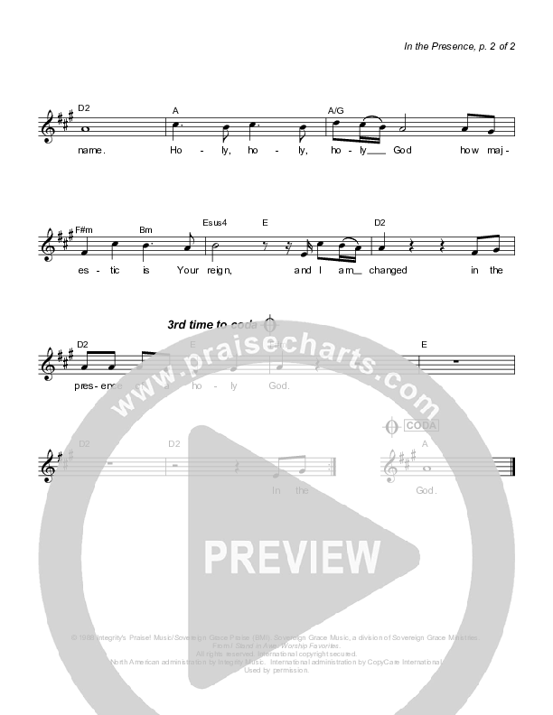 In The Presence Lead Sheet (Sovereign Grace)
