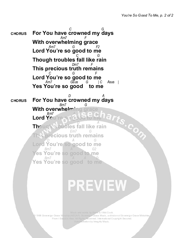 You're So Good To Me Chords & Lyrics (Sovereign Grace)