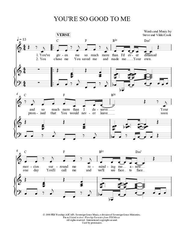 You're So Good To Me Piano/Vocal (Sovereign Grace)