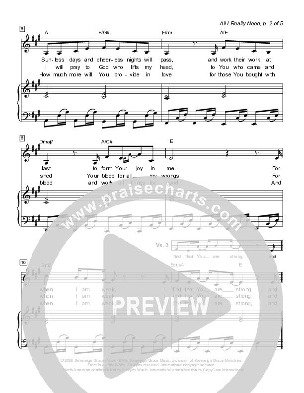 All I Really Need Piano/Vocal (Sovereign Grace)