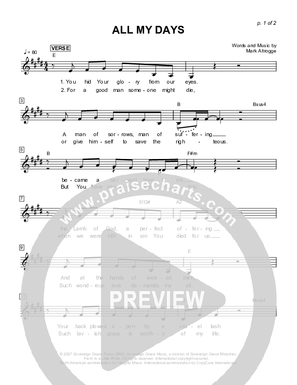 All My Days Lead Sheet (Sovereign Grace)