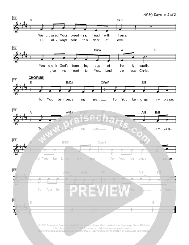 All My Days Lead Sheet (Sovereign Grace)