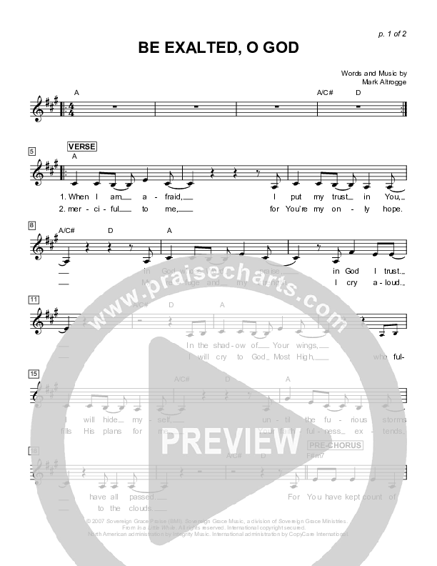 Be Exalted O God Lead Sheet (Sovereign Grace)