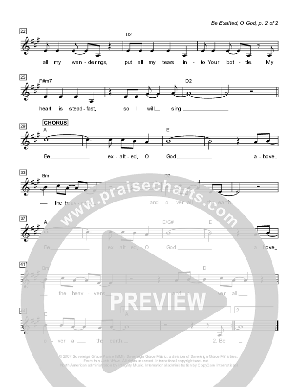 Be Exalted O God Lead Sheet (Sovereign Grace)