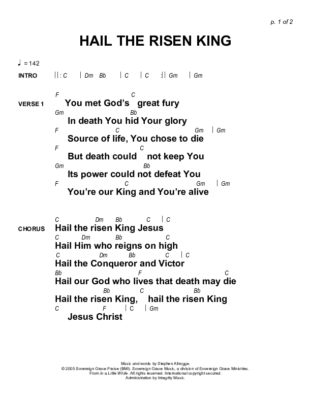 Hail The Risen King Chords & Lyrics (Sovereign Grace)