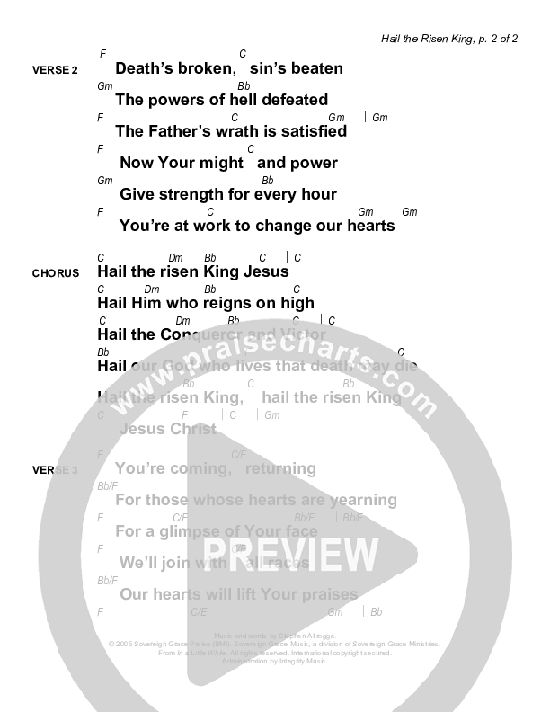 Hail The Risen King Chords & Lyrics (Sovereign Grace)