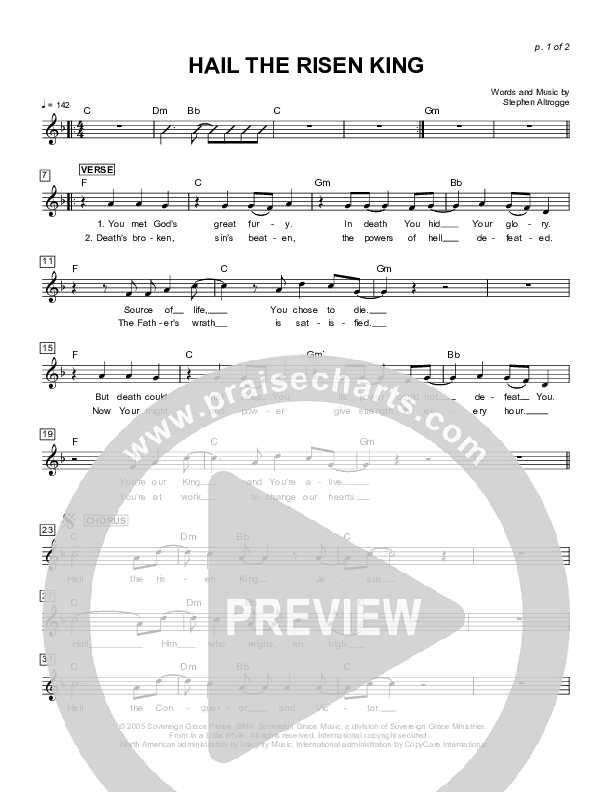Hail The Risen King Lead Sheet (Sovereign Grace)