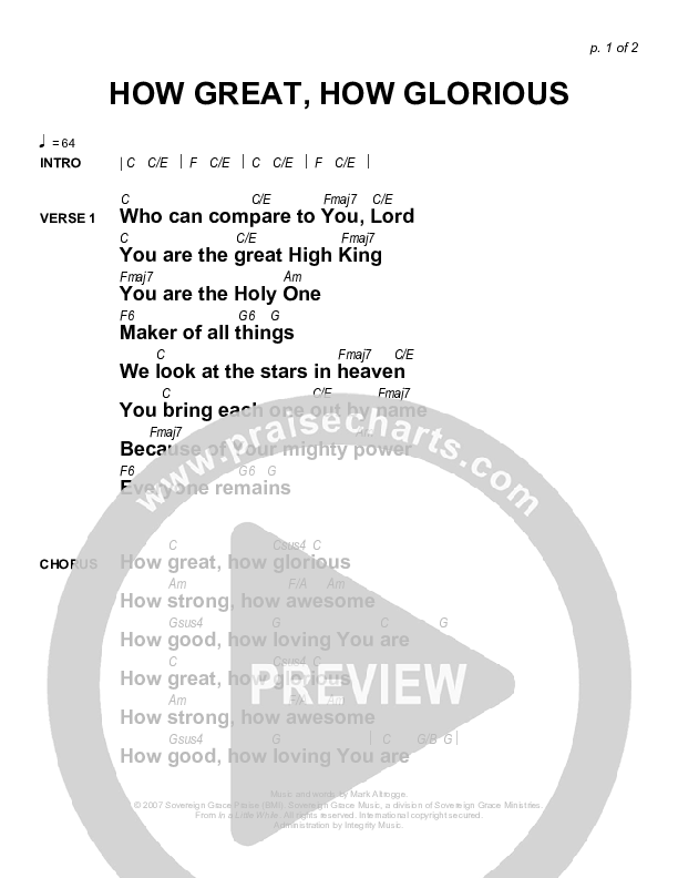 How Great How Glorious Chords & Lyrics (Sovereign Grace)