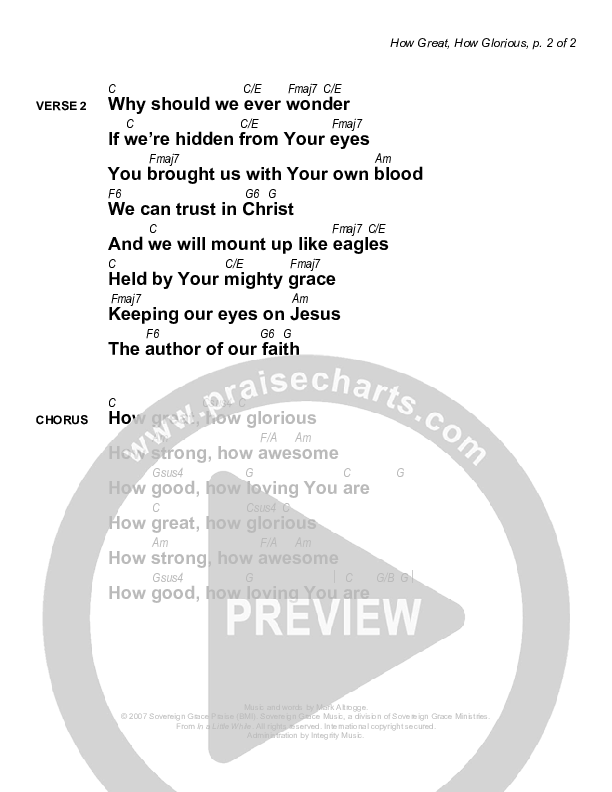 How Great How Glorious Chords & Lyrics (Sovereign Grace)