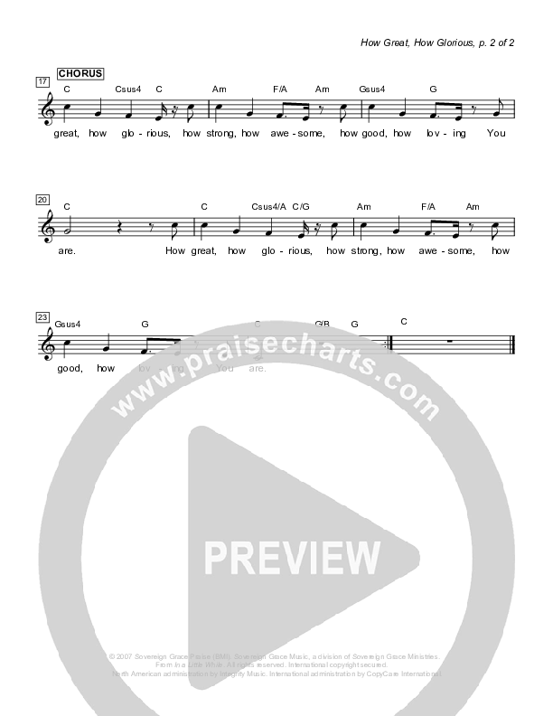 How Great How Glorious Lead Sheet (Sovereign Grace)