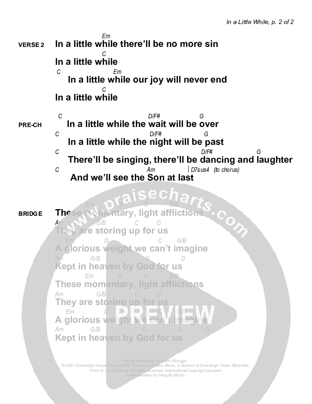 In A Little While Chords & Lyrics (Sovereign Grace)