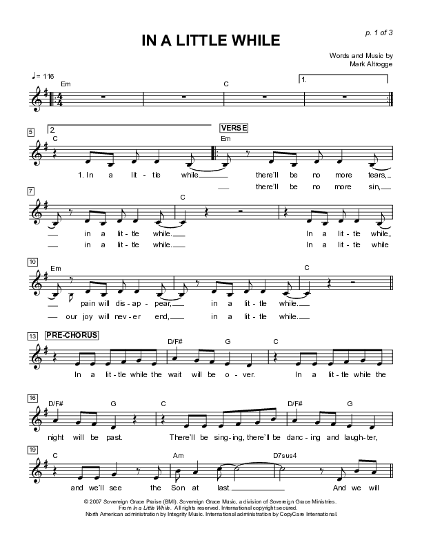 In A Little While Lead Sheet (Sovereign Grace)