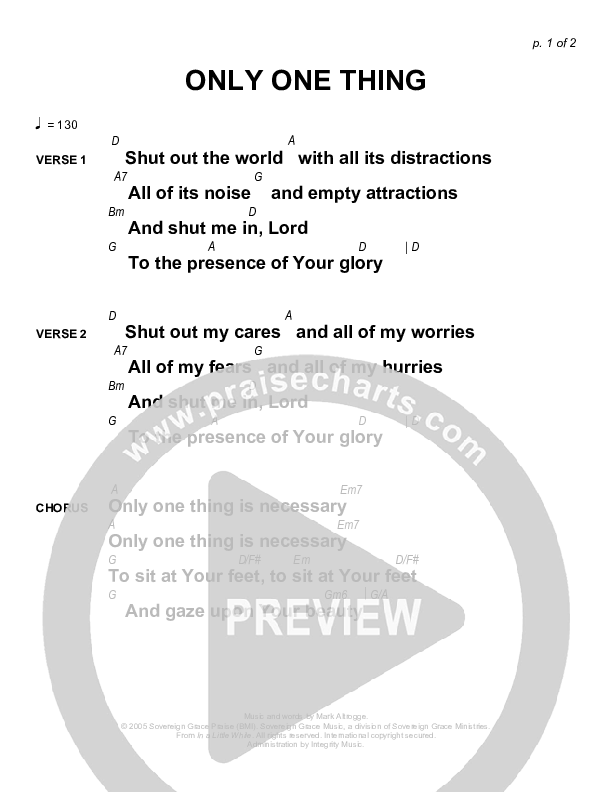 Only One Thing Chords & Lyrics (Sovereign Grace)