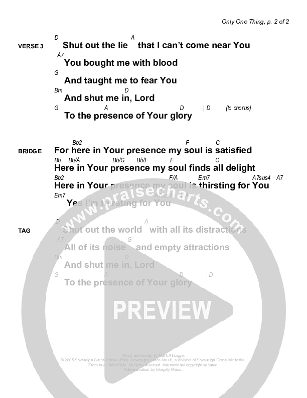 Only One Thing Chords & Lyrics (Sovereign Grace)