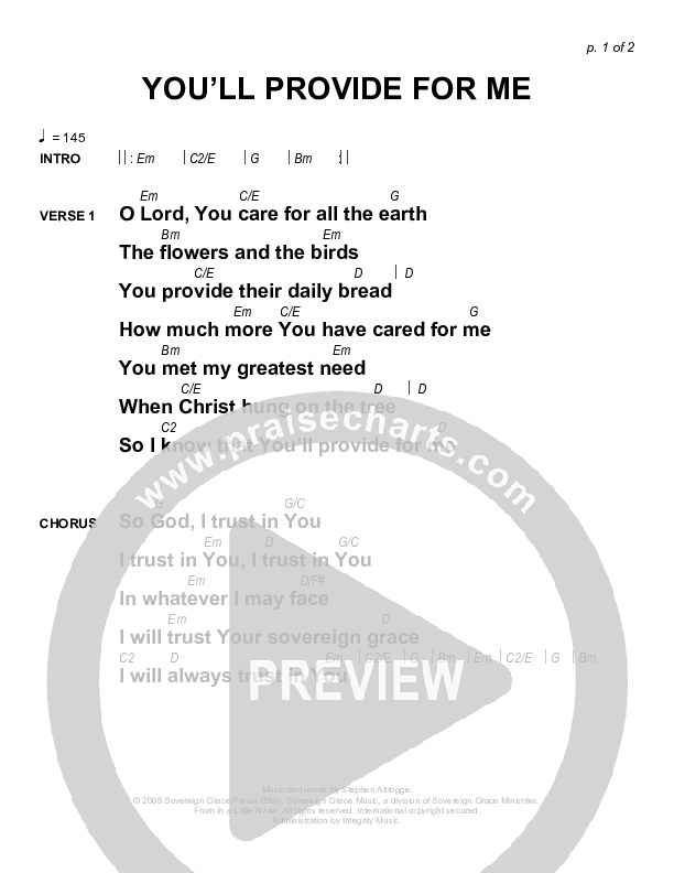 You'll Provide For Me Chords & Lyrics (Sovereign Grace)