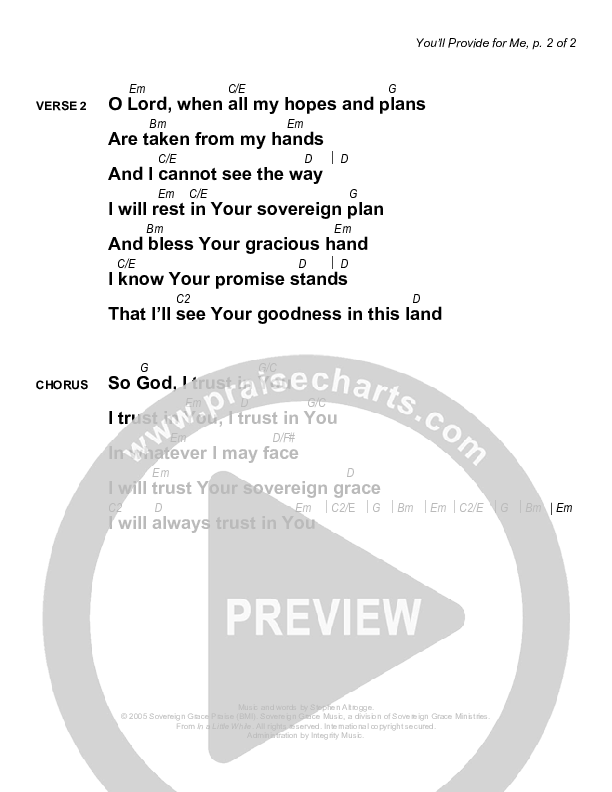 You'll Provide For Me Chords & Lyrics (Sovereign Grace)