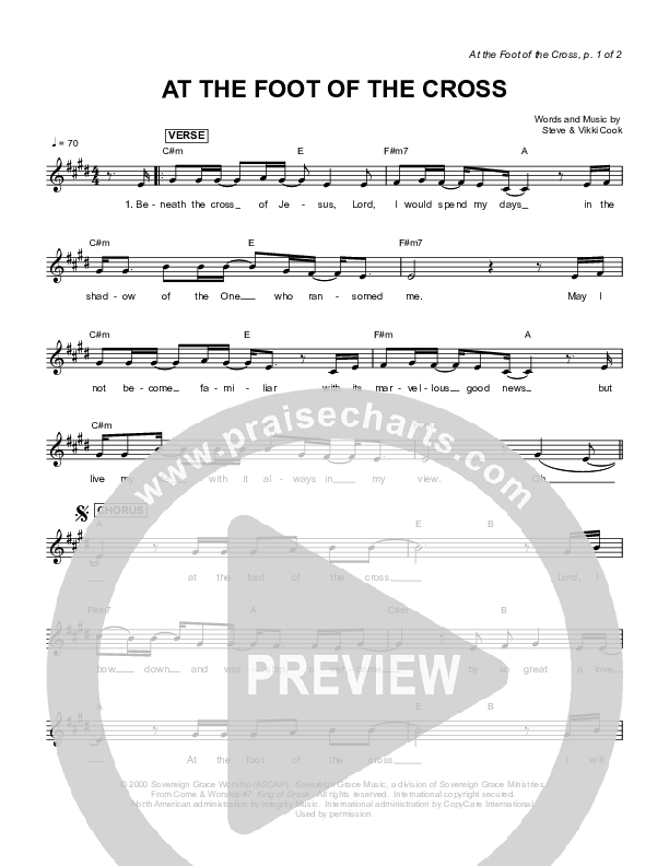 At The Foot Of The Cross Lead Sheet (Sovereign Grace)